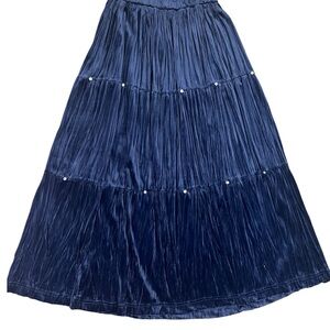 Western Cottagecore Elegant Blue Pleated Skirt velour velvet S/M XS